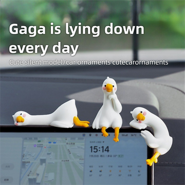 Gaga Daily Duck Car Decor - Cute Lying Duck Resin Dashboard Figure for Joyful Driving