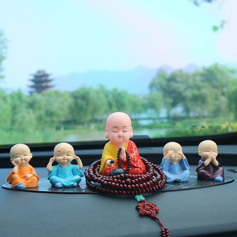 Solar powered chanting little monk car ornament with nodding motion